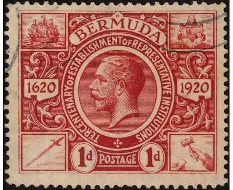 1d deep carmine used with light machine cancel, watermark reversed. SG 76x (£650)