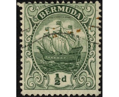 _d green with watermark inverted, used with light machine cancel. Small rustspots on face. SG 77aw (£500)