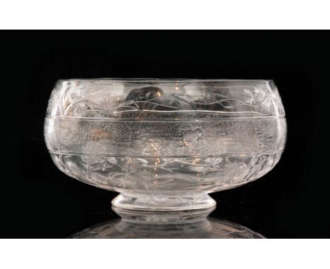 A small late 19th Century Thomas Webb & Sons clear crystal bowl of footed ovoid form, polished intaglio cut and engraved with