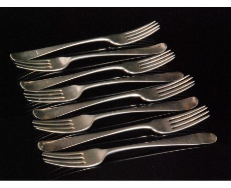 A set of eight hallmarked silver Old English pattern dessert fork with engraved bird crest to terminal, Dublin 1794, John Dal