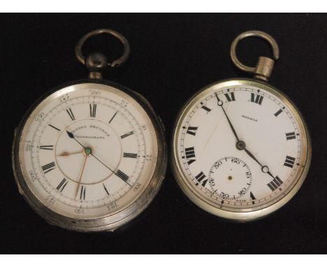 A Victorian hallmarked silver open face key wind chronograph, white enamel dial with Roman numerals, dial marked centre secon