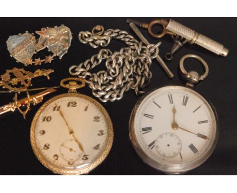 A late 19th Century hallmarked silver key wind pocket watch with white enamelled dial and Roman numerals, London 1884 A/F, to