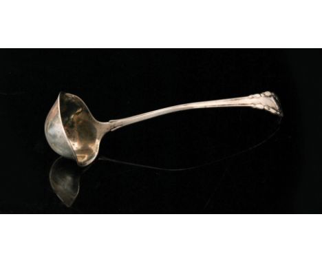 An early 20th Century Danish silver Georg Jensen rose pattern sauce ladle, length 12cm, import marks 1925. 