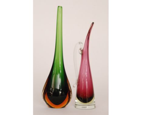 A mid 20th Century Italian Murano Sommoerso glass vase of compressed ovoid form with tall drawn slender neck, cased in clear 