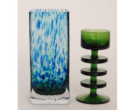 A mid 20th Century Wedgwood Sheringham three ring candlestick designed by Ronald Stennett-Willson in green, height 15cm, toge