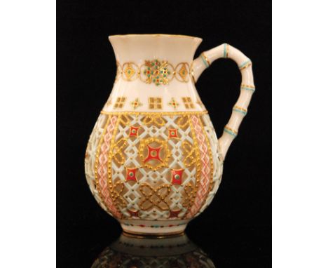 A 19th Century Chamberlains Worcester double walled reticulated jug, the outer wall with an irregular trellis pattern with gi