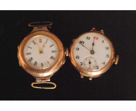 An early 20th Century hallmarked 9ct wrist watch with white enamel dial, Arabic numerals and subsidiary seconds dial, togethe