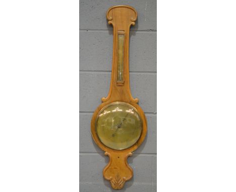 A 19th Century walnut wheel barometer and thermometer, within scroll frame, height 104cm