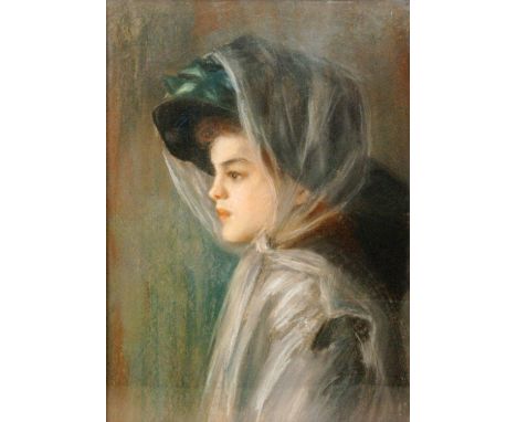 ENGLISH SCHOOL (EARLY 20TH CENTURY) - Portrait of a young lady wearing a head scarf, pastel drawing, framed, 43cm x 31cm