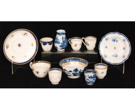 A small collection of assorted late 18th Century Caughley teawares to include a Pagoda pattern sparrow beak jug, a Dresden pa