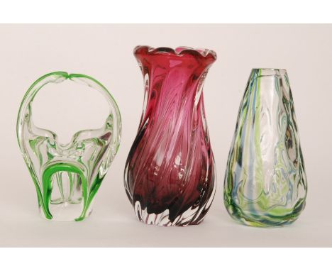 A post war Sommerso glass vase in the manner of Jaroslav Beranek for Skrdlovice of swollen ovoid form with flared neck, cased
