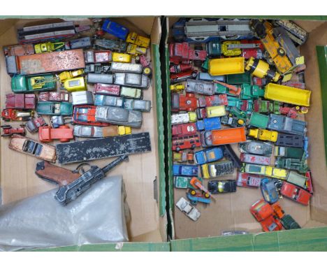 Two boxes of die-cast model vehicles and a cap gun 