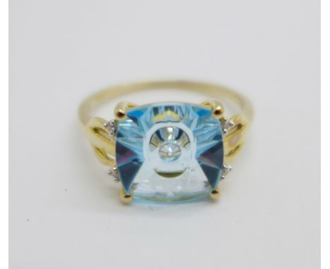 A 9ct gold, topaz and diamond ring, (lacking stone from the centre), 2.7g, Q 