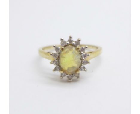 A 9ct gold and yellow opal cluster ring, 1.7g, M