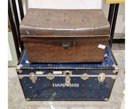 Large travelling metal trunk&nbsp;and a vintage tin trunk&nbsp;(2)&nbsp;