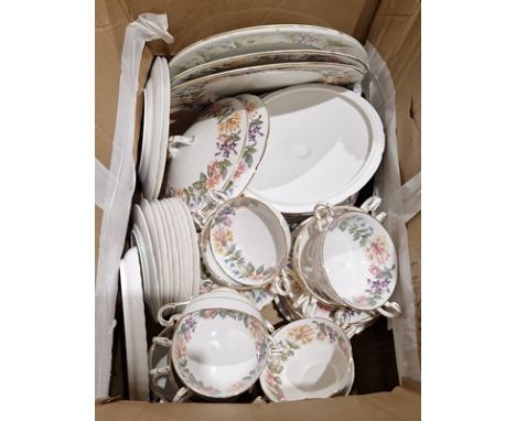 Paragon Country Rose pattern part dinner service&nbsp;to include consomme cups and saucers, tureens, etc (1 box)&nbsp;