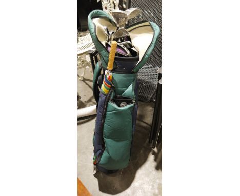 Set of various makes of golf clubs&nbsp;to include Bronte Chipmaster MK1, Titanium Millennium and others, all within a green 