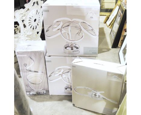 Two Cortes LED five-light fitting ceiling lights, an Oria LED ceiling light&nbsp;and a Cara LED touch lamp&nbsp;of sculptural