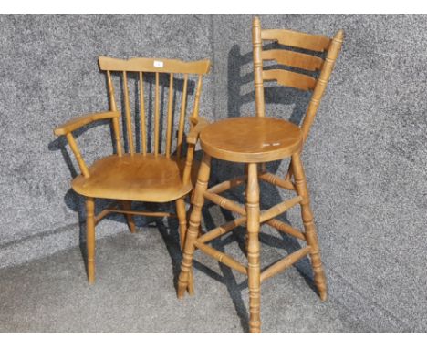 A spindle back carver chair and a bar stool