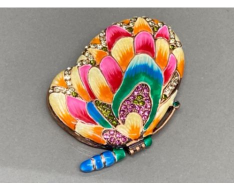 Enamel &amp; crystal butterfly handbag mirror