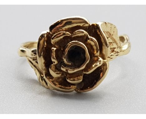 Vintage 9ct gold rose ring, size N, 2.7g