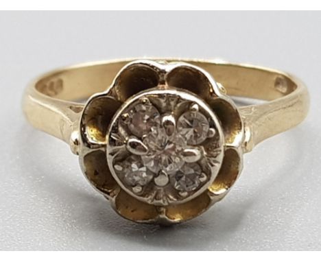 Large vintage 9ct gold &amp; diamond cluster ring, size M, 3.3g