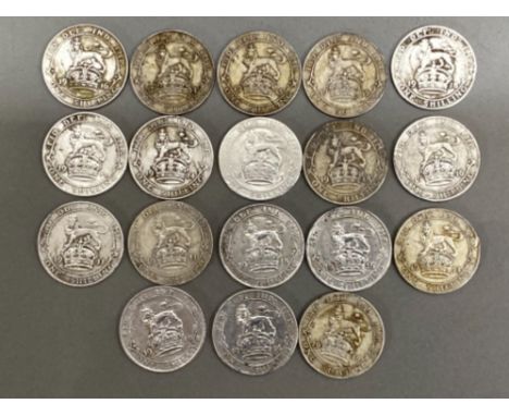 A total of 18 George V silver shilling coins dates range from 1911 to 1918