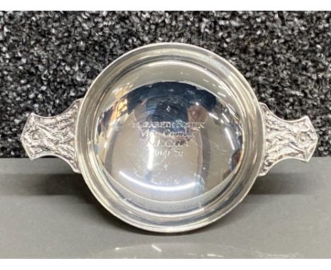 Decorative silver (London 1971) Quaich bowl by Wakely &amp; wheeler, golf inscription (Northumberland Ladies County Golf Asso