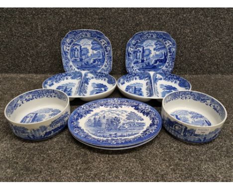 Six pieces of spode italian pattern items to include souffle dishes, vegetable serving dishes and two serving plates by Engli