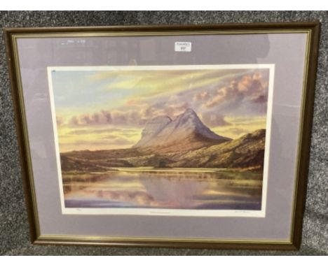 A limited edition signed colour print after Neil J Barlow “Evening, Suilven from Elphin” no 68/650