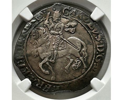 NGC - Charles I (1625-49), Halfcrown, Tower mint, (S. 2775) type 3a2, King wears cloak on horseback, rev. oval garnished shie