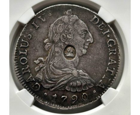 NGC – George III (1760-1820), Emergency Issues Dollar, portrait type, oval countermark, 1790 Peru, (S. 3765A), encapsulated a