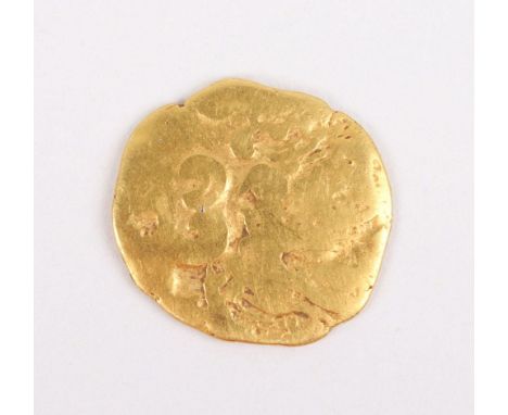 Celtic, Gallo Belgic, Quarter Stater, Series A (Ambiani), broad flan type, degraded head of Apollo, rev. horse right, ornamen