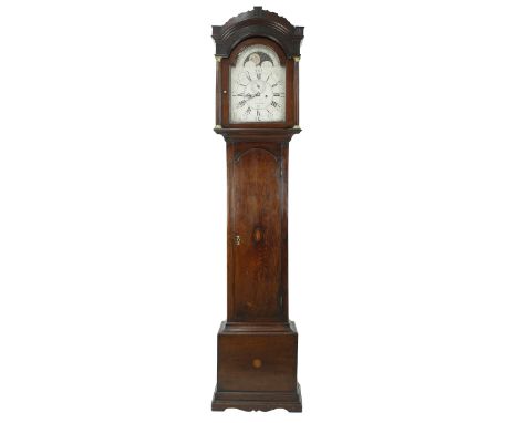 Good oak eight day longcase clock, the 12" silvered dial signed Laurence &amp; Wood, Bath, with subsidiary seconds dial and c