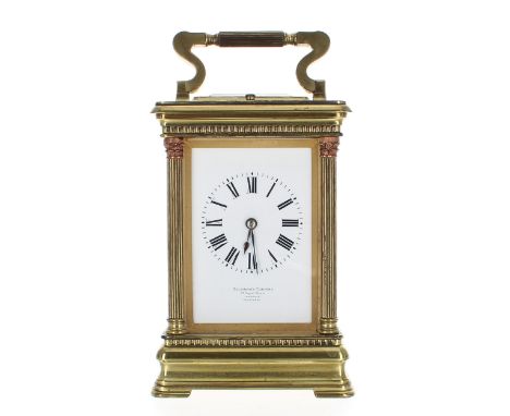 Repeater carriage clock, the movement back plate stamped Patent Surety Poller within an oval, also stamped Paris no. 3063, th