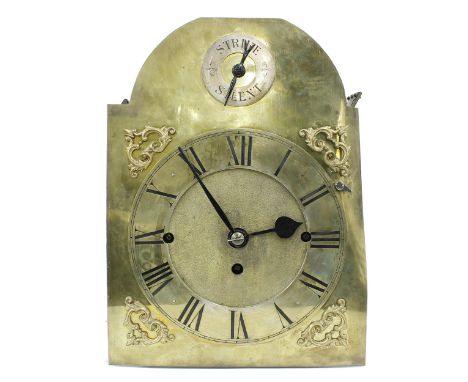 Good triple fusee clock movement, the 10" brass arched dial with strike/silent dial to the arch, the movement playing on a ne