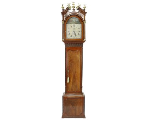 Good and rare mahogany automata eight day longcase clock, the 12" silvered arched dial signed Isaac Court, Henley to the cent