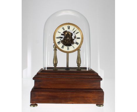 Eureka electric mantel clock, the 4.25" cream chapter ring enclosing a skeletonised centre, the movement upon slender brass b