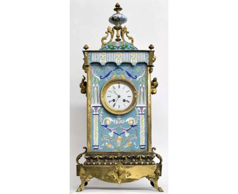 Large French champlevé&nbsp;and gilt metal mounted two train mantel clock, the Vincenti movement with outside countwheel stri