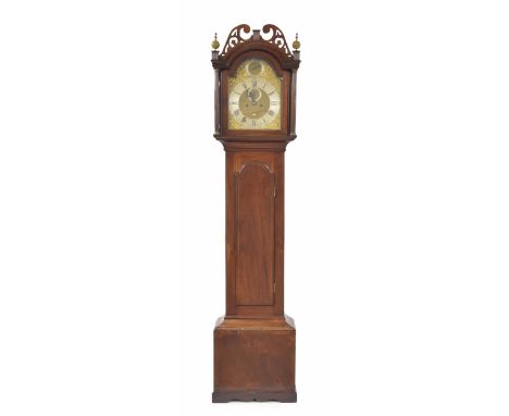 Mahogany eight day longcase clock, the 12" brass arched dial signed John Hallifax, London on the chapter ring by six o'clock,