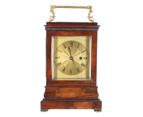 Good small English rosewood single fusee library clock,&nbsp;the engine turned gilt dial plate signed Robt Molyneux, Southamp