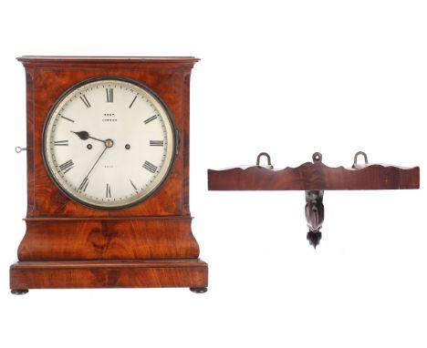 Good English mahogany double fusee library clock with matching bracket, the 7.5" silvered dial signed Dent, London, no. 1856,