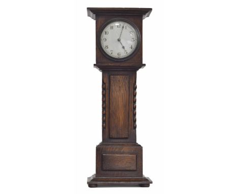 English oak miniature longcase clock, the timepiece movement with platform escapement and fixed key wind, 16" high 