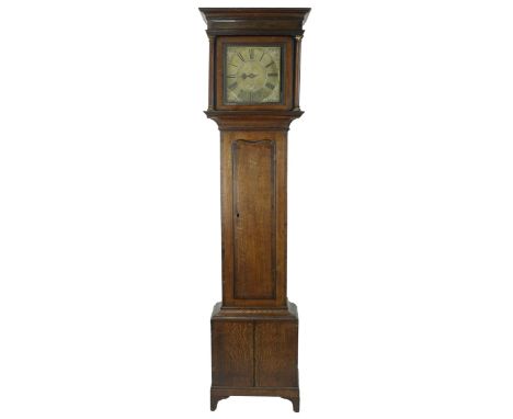 Oak and mahogany crossbanded thirty hour longcase clock, the 10" square brass dial signed Finney, Liverpool on the brass chap