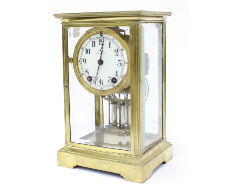 Seth Thomas four glass two train mantel clock striking on a gong, the 3.75" cream dial signed Seth Thomas and within a bevell