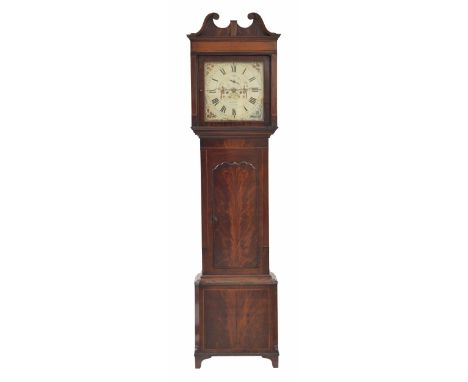 Mahogany eight day longcase clock, the 14" square painted dial signed Jonathan Hindley, Swinton to the centre with subsidiary