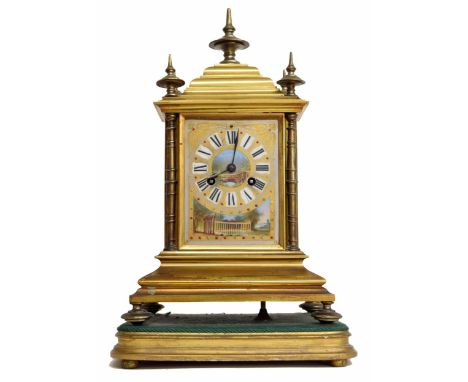 Attractive French gilded brass and porcelain panelled two train mantel clock in need of some restoration, the AB movement str