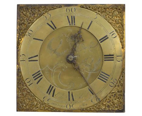 Thirty hour longcase clock movement, the 11" square brass dial signed Edw. How, Holford 1764 enclosing a centre engraved with