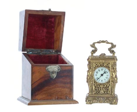 French miniature carriage clock timepiece, inscribed beneath the base L. Contreau, 36, Boulevard des Italiens, Paris no. 2679