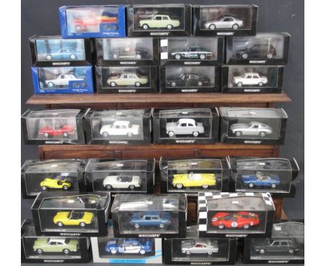 Collection of 26 Minichamps 1:43 scale metal diecast model vehicles/cars to include: Ford Taunus; Ford Mondeo 1994; Jaguar XJ